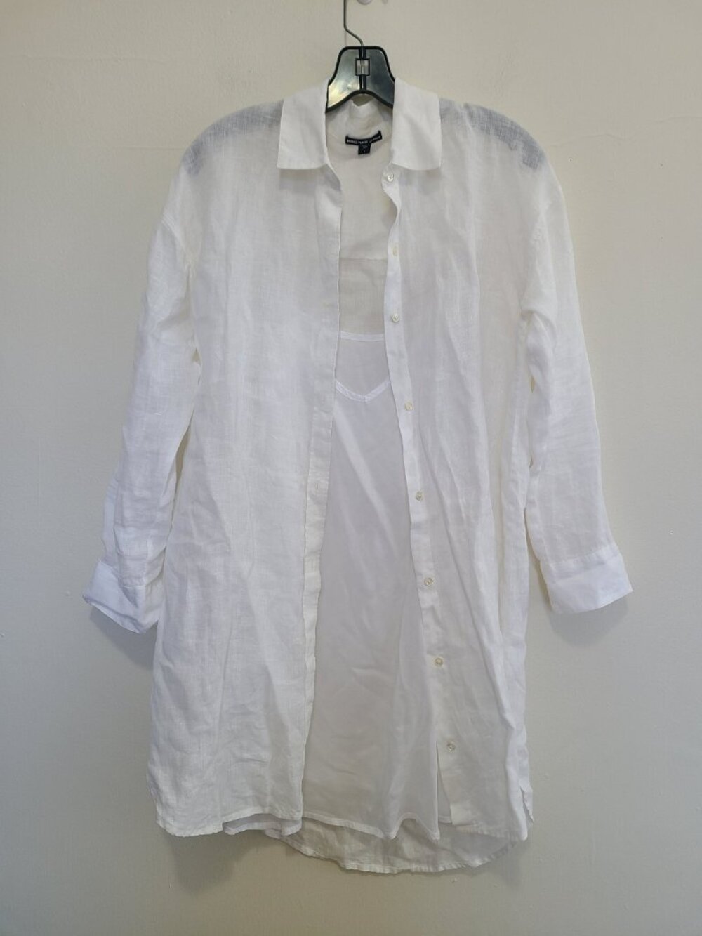 NWOT James Perse 100% Linen Shirt Dress Collared Button Short Sleeve White sz 1